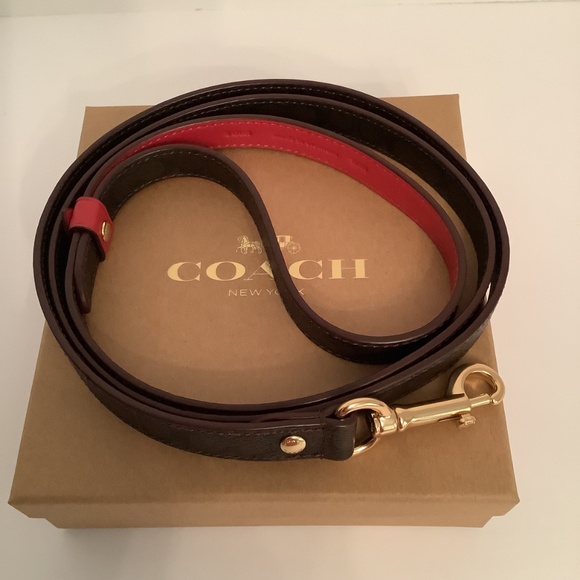 COACH Brown Signature Red Leather Dog Collar Leash Set Sz Small 9.5” - 11” NWT - Picture 3 of 8
